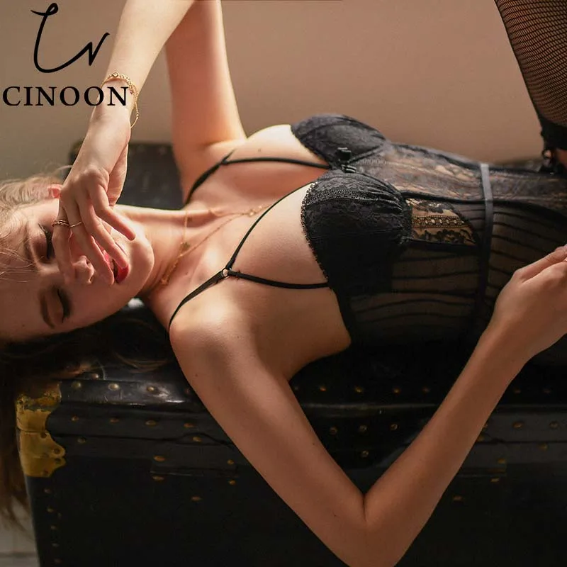 Sexy Bustier with cup Girdle Set with Straps Belt Breathable Fabric High Elasticity Lingerie black white underwear