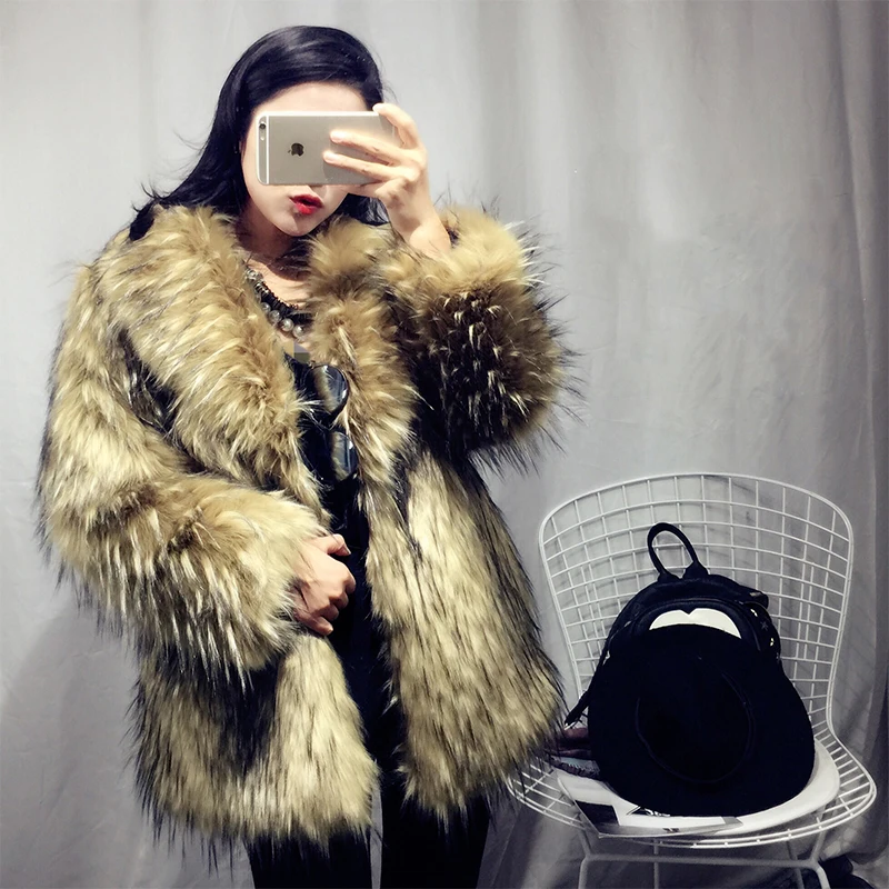 

2018 New fashion imitation fur weaving fur fur coat fox fur coat long Korean version of the lapel winter S-6XL