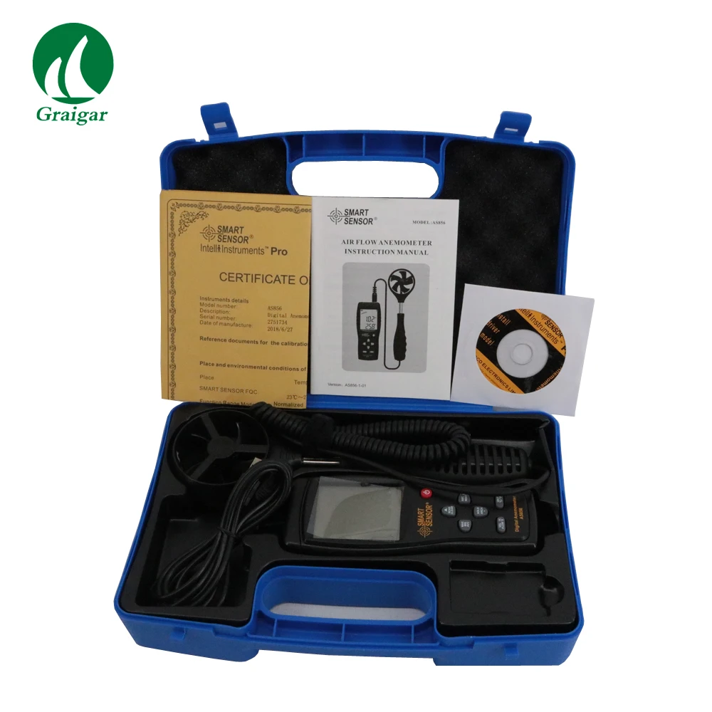 

Smart Sensor AS856 Handheld Digital anemometer Wind Speed Measuring Range 0.3~45m/s