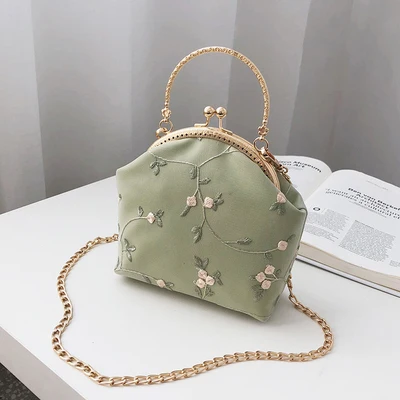 Lanvera Фирменная женская сумка-тоут с цветочной вышивкой и цепочками, сумочка на застежке, горячая распродажа, Дамская вечерняя сумочка, сумка-мессенджер через плечо - Цвет: Зеленый