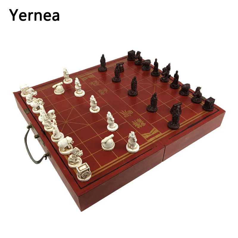 Yernea High-grade Wooden Chinese Chess Game Set Folding Chessboard Chinese Traditions Chess Resin Chess Pieces New Board Game