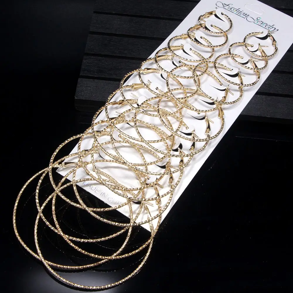 

Fashion New 12 Pairs/Set Gold Silver Small Oversize Big Circle Hoop Earrings for Women Jewelry Steampunk Round Earring Sets