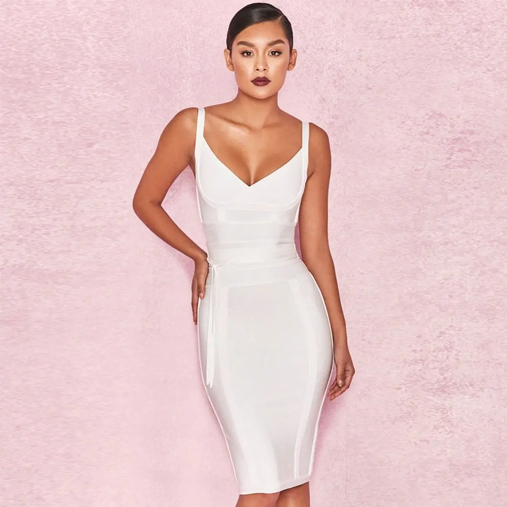 

Strap Bandage Dress Sexy White Color Mini Sashes Sleeveless Elegant Celebrity Fashion Party Dresses