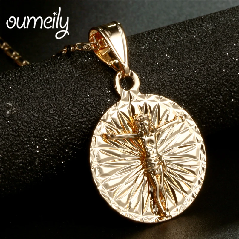 

OUMEILY Trendy Women Cross Pendant Necklace Gold Color Chain for Men Fashion Pray Crucifix Wedding Jewelry Holiday Accessories