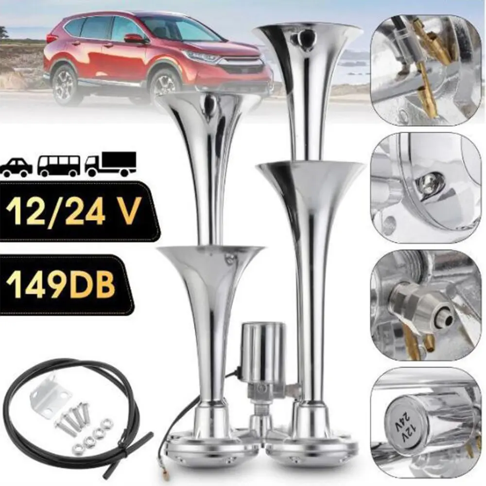

Cart Heavy Duty Truck Big Truck All Silver Horn Four-tube Zinc Alloy Electrically Controlled Air Horn