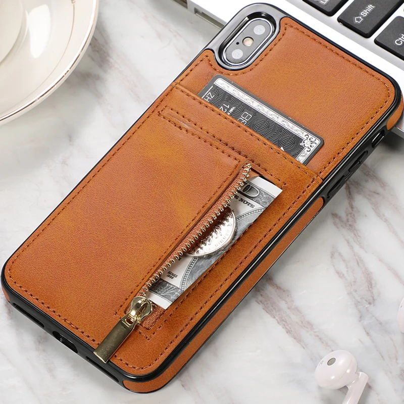 

Phone Cases For iPhone X 8 7 6S 6 Plus Case Zipper Vintage Leather Card Holder Wallet Cover for iPhone XR XS Max Fundas