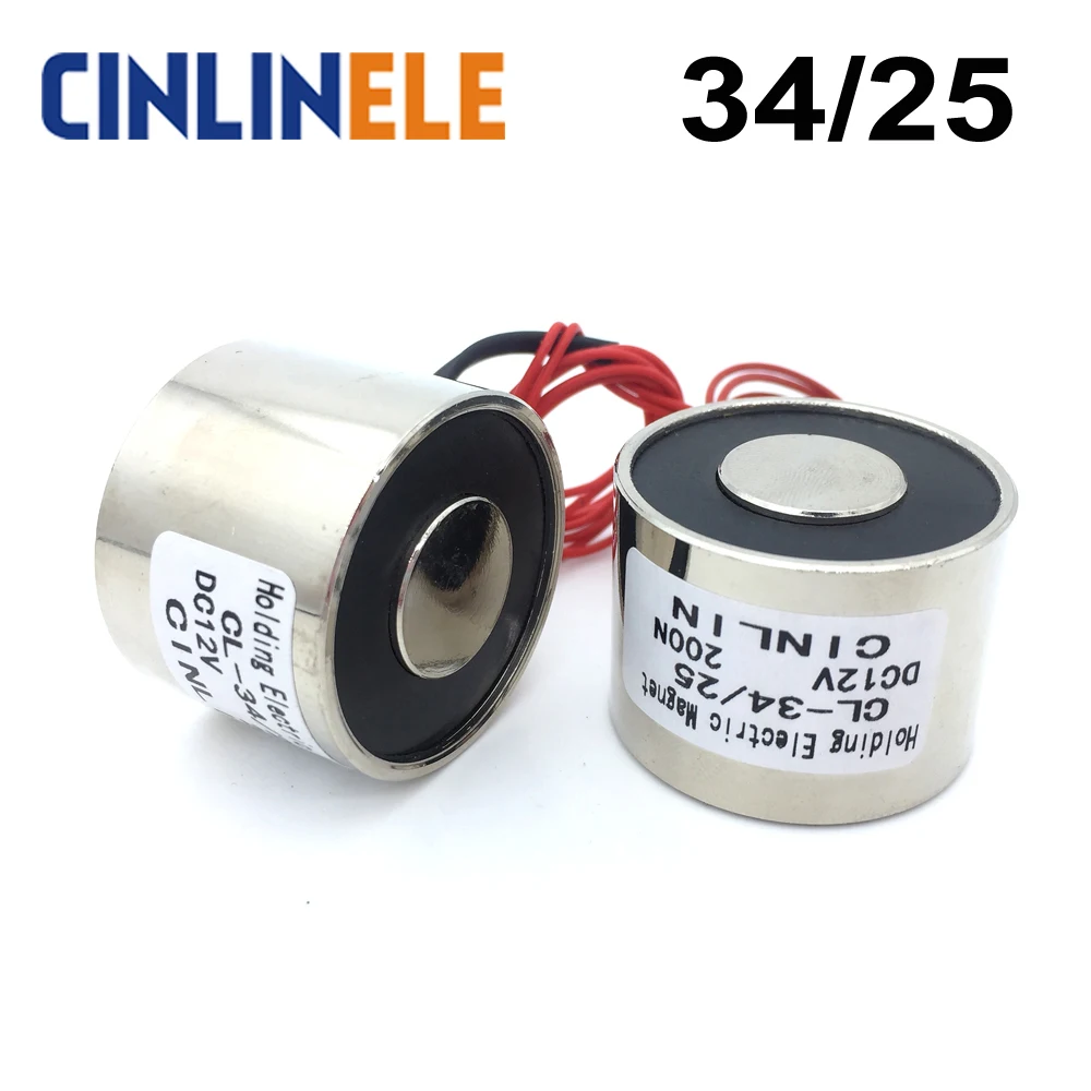 Удерживающий Электрический магнит D34mm * H25mm подъем 20 кг/44lbs/200N соленоидная