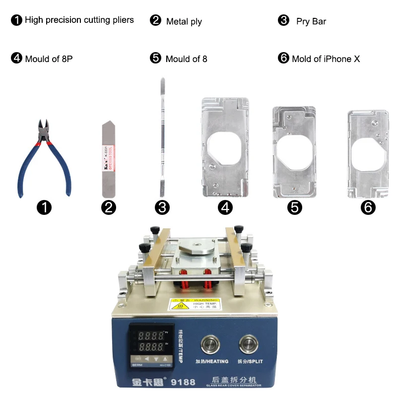 Машина сепаратора задней крышки стекла мобильного телефона для iPhone X 8G 8 P трещина Задняя стеклянная Машинка для удаления с 3 шт прессформы