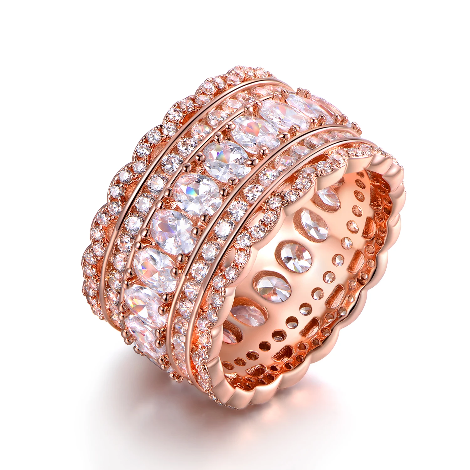 Rose Gold Plated Cubic Zirconia Wide Band Cocktail Ring