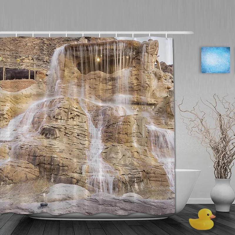 Waterfall Stone Bathroom Shower Curtains Natural Scene Shower Curtain