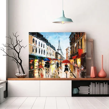 

paint by number art painting by numbers Landscape, silhouette, tree house, umbrella, sky, rain, shop, creative painting