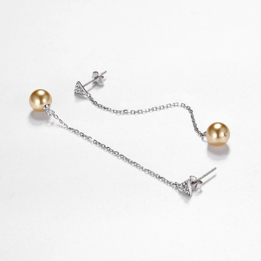 Женские серьги подвески с кристаллами Swarovski LEKANI из жемчуга и треугольника 925