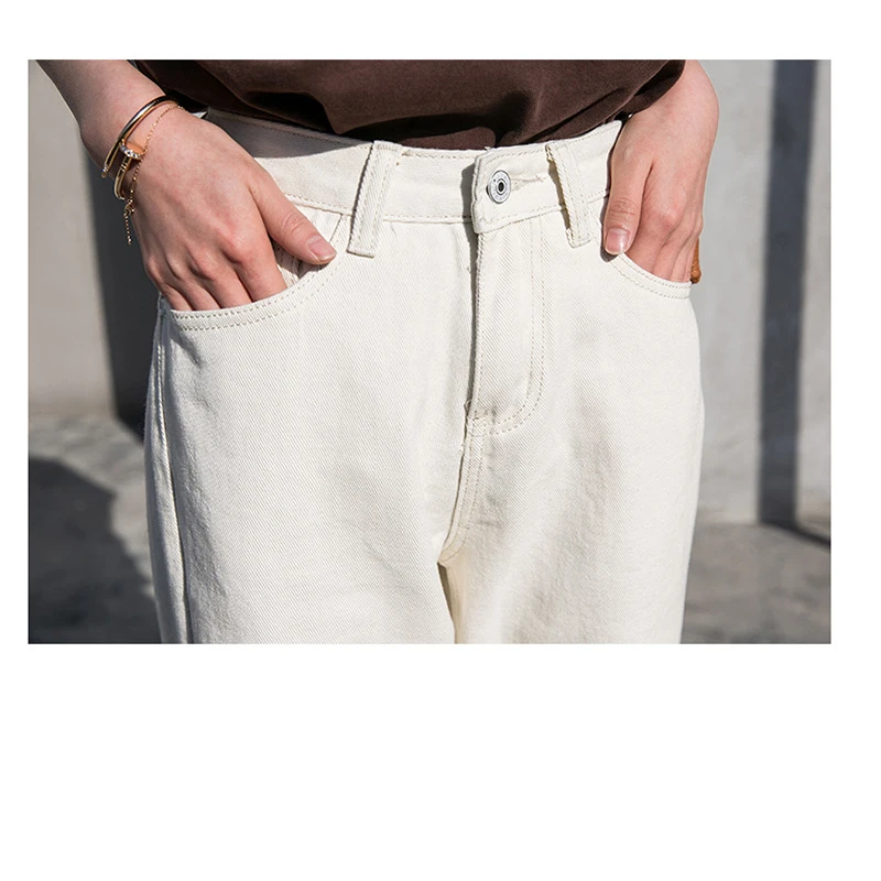 moms jeans Осень Белый Mom Jeans Винтаж высокая талия широкие брюки джинсы Для женщин укороченные мешковатые прямые джинсы Chic Повседневное джинсовые штаны