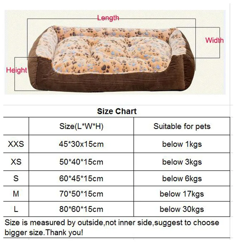 Вельветовый мягкий большой лежак для щенков, диваны, съемная кровать для кошек, собак, с принтом лап, подушка, одеяло, XXS до большого размера