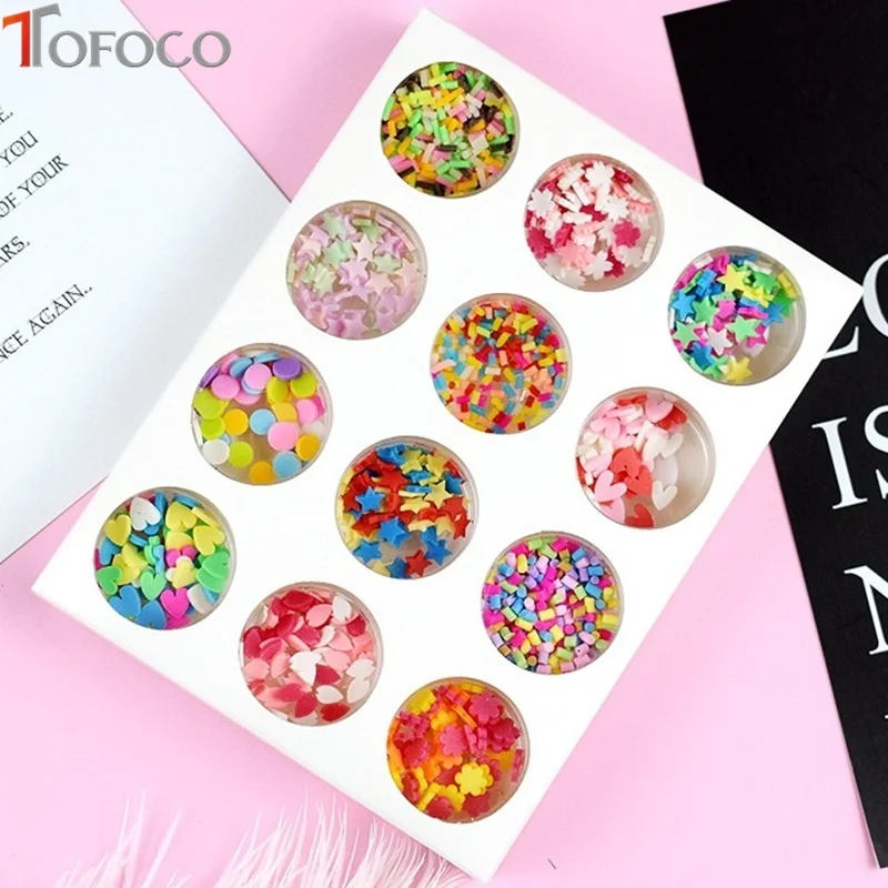 

TOFOCO 12 Type/Set Geometric/Fruit Slices Filler For Balls Clear Slime For Kids Lizun Accessories Slime DIY Supplies Toy Decorat