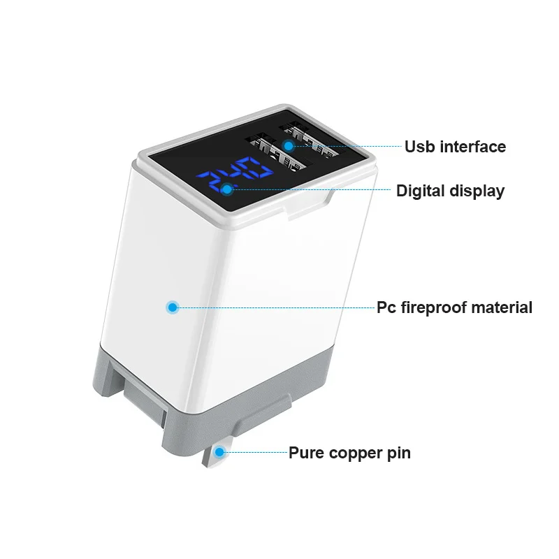 Складная заглушка 5 V/2.4A двойной порт USB адаптер питания с цифровым дисплеем