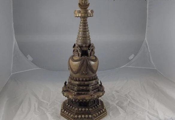 

Collectible bronze lion statue S1008 20 Tibetan Old Copper Bronze Buddhist Sakyamuni Relic dagoba Tower Stupa Pagoda (B0413)
