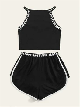 

New Fashion Women's Sleeveless Set Fitness Loose Suit Sling T-Shirt + Stretch Shorts Outfits Casual Women Sport Set Tracksuit