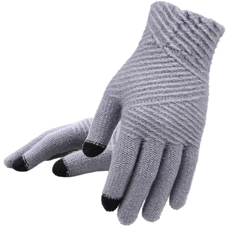 

Tocuch Screen Gloves Women Winter Knitted Gloves Female Keep Warm Mittens Fashion Outdoor Stripe Full Finger Knit Gloves