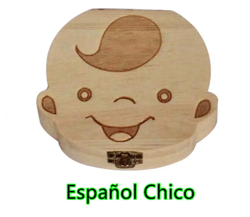 Детская коробочка для молочных зубов, испанская английская руссия, детская деревянная коробка для зубов, детский органайзер для зубов, детский деревянный ящик для хранения лиственных зубов - Цвет: Spanish For Boy