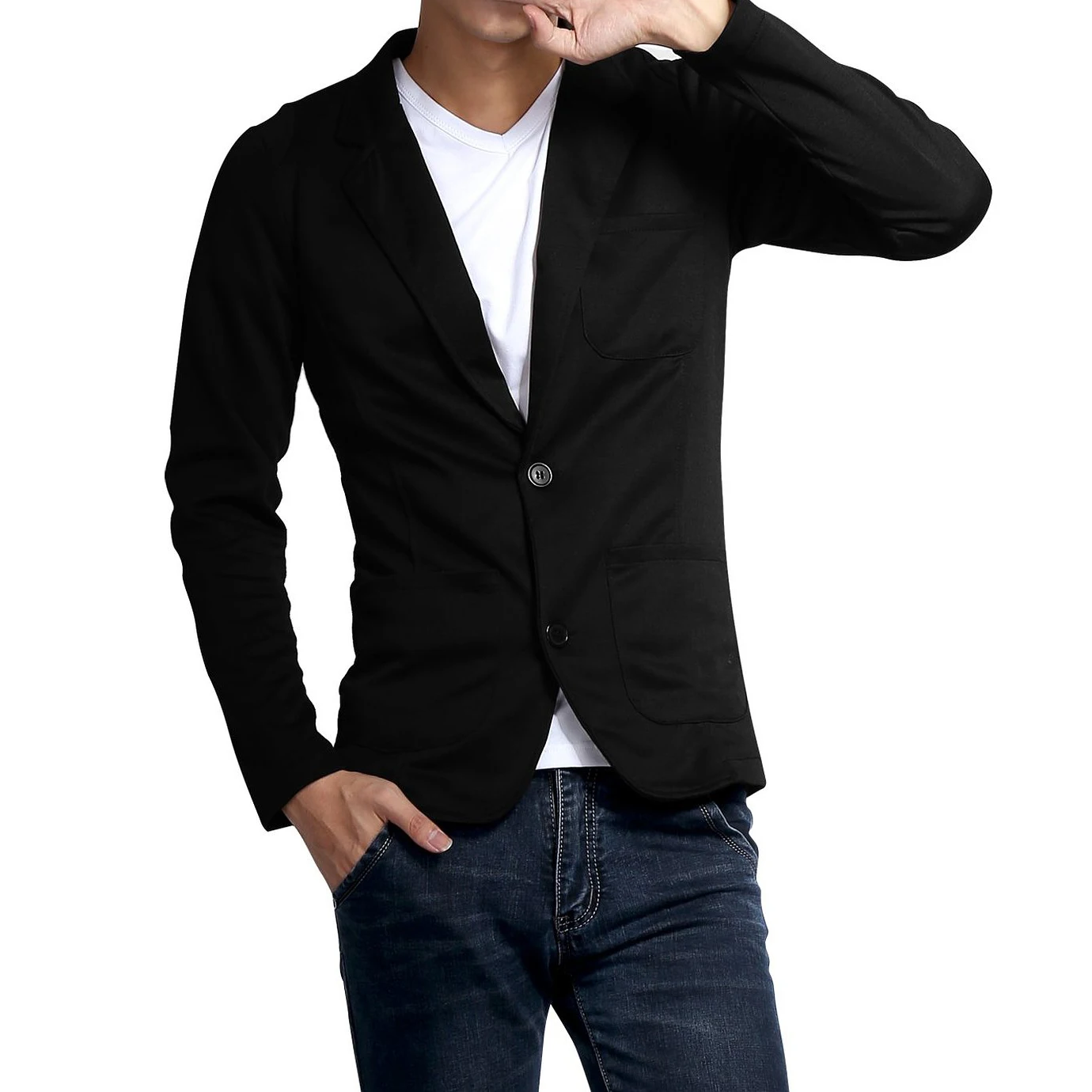NEW Mens Casual Single Breasted Notch Lapel Patch Pocket Blazer Black