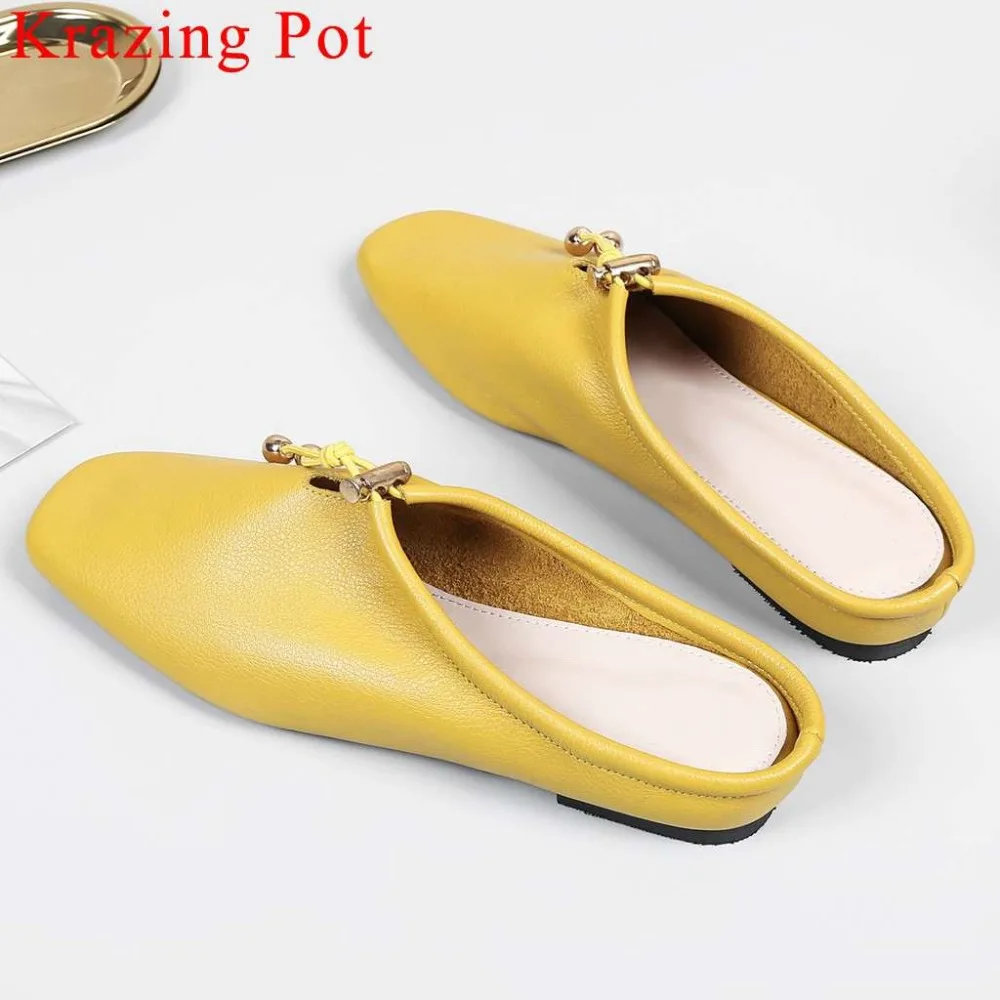 

Lenkisen soft full grain leather slip on mules pregnant woman outside slippers elegant square toe design party beach shoes L22