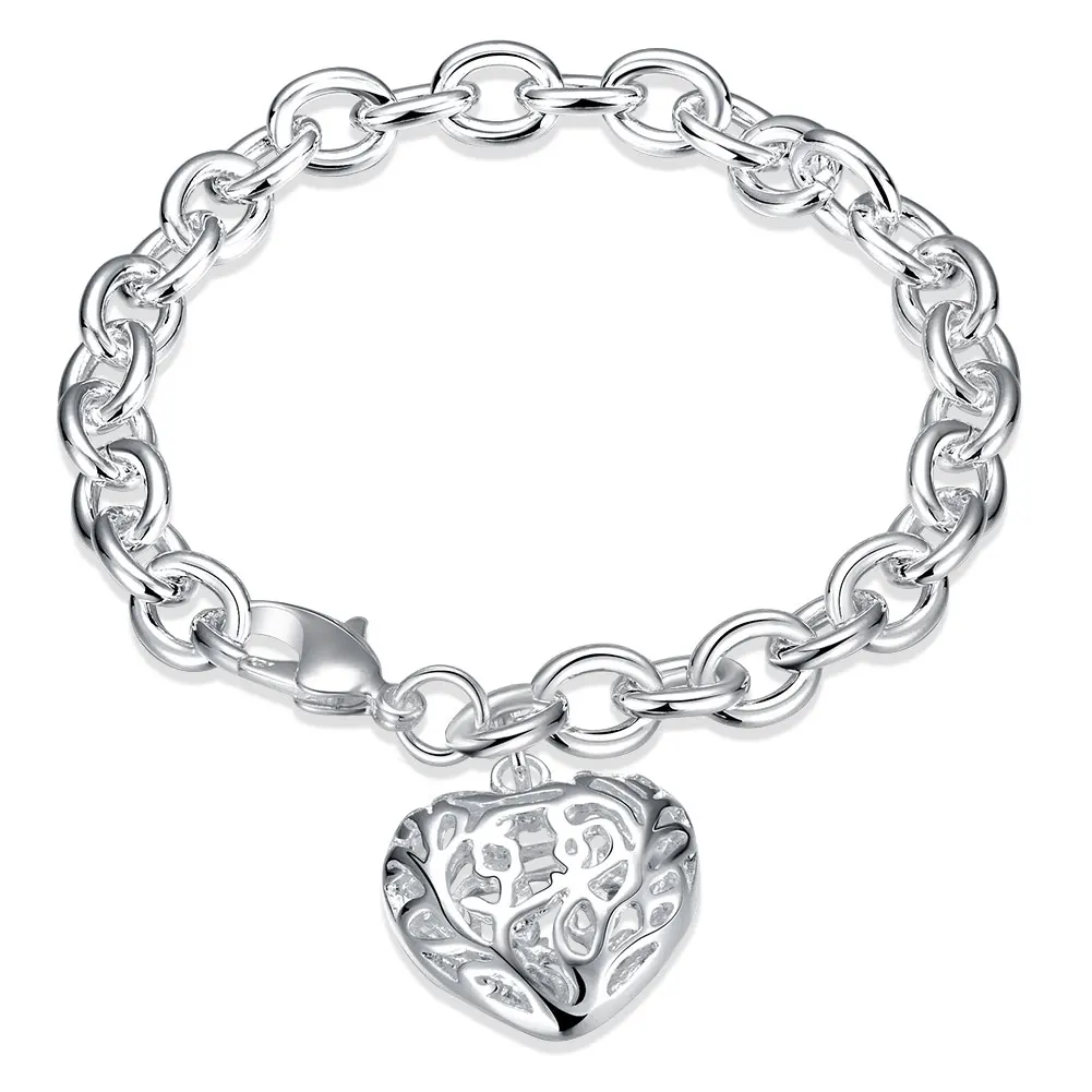 6 Styles Love Heart Charms Bracelet 925 Link Chain Silver Colour