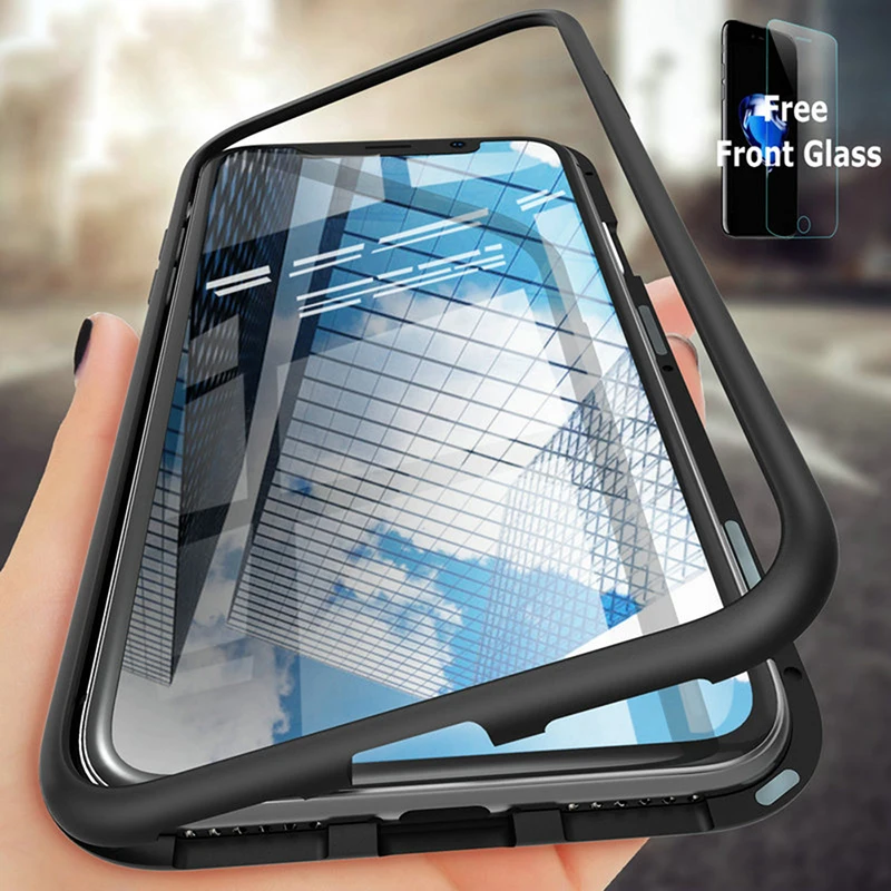 2018 360 Magnetic Adsorption Case for iPhone X 8 Plus 7 6 6s +Tempered Glass Back Cover Magnet |