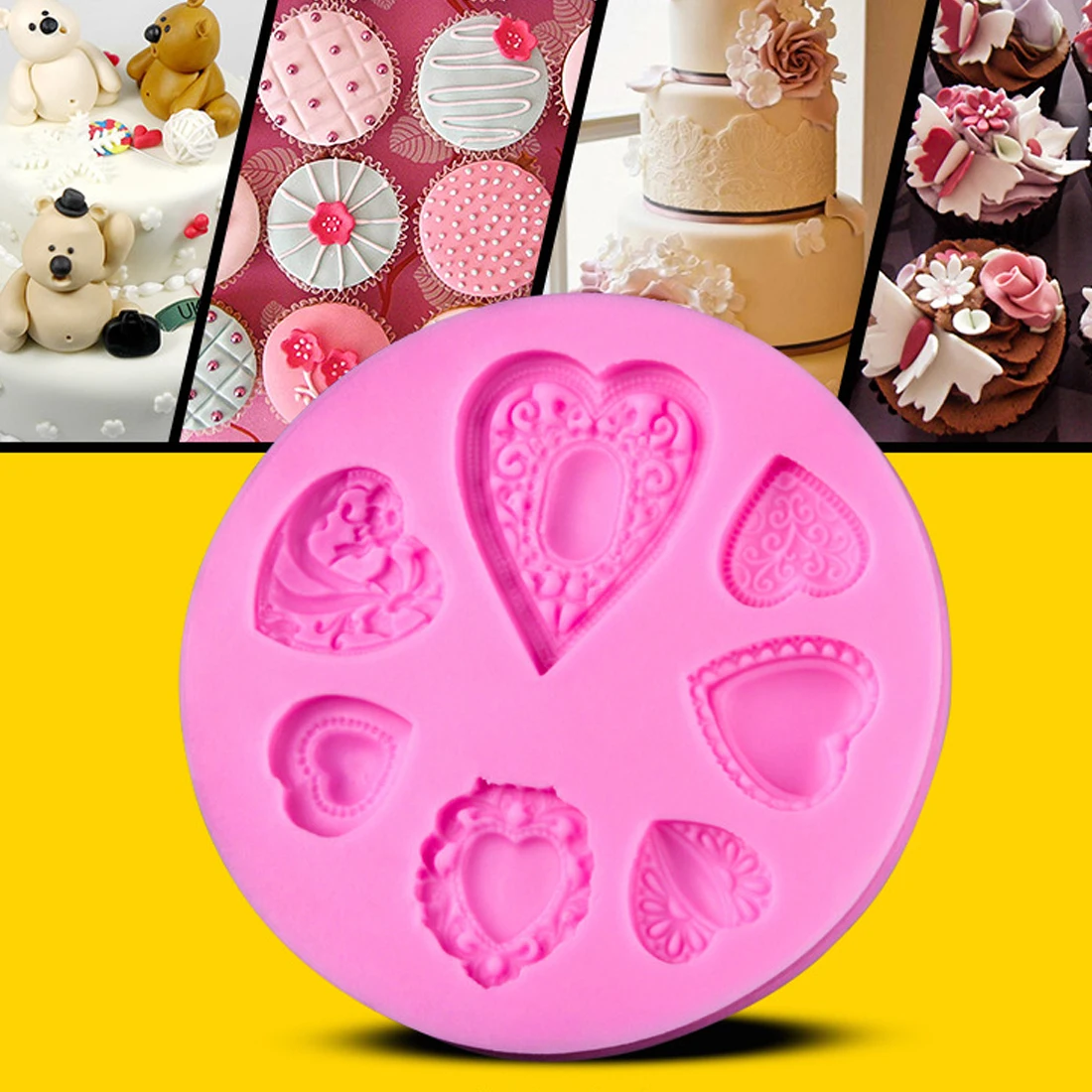 Cute Heart Diamond Silicone Cake Molds Relief Resin Clay Soap Moulds