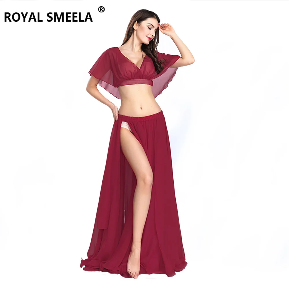 Hot Sale Free Shipping New Women's belly dance set costume belly dancing clothes sexy fashion girl bellydance Chiffon Top skirts - Цвет: Dark Red