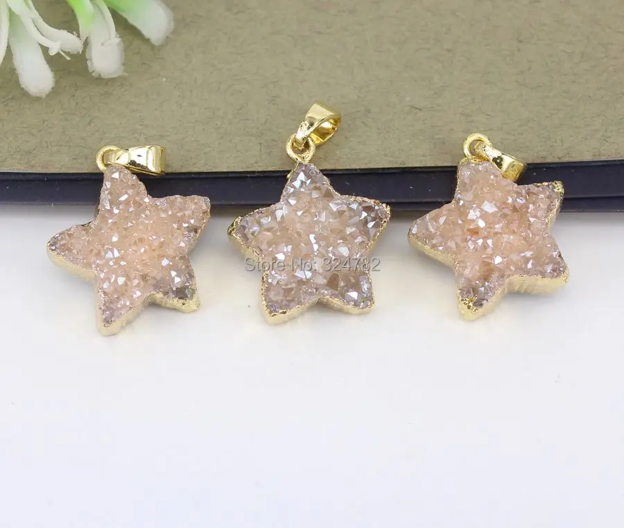 

5pcs Natural Quartz Star Pendants in Champagne color,Charm Gem stone Pendant For Jewelry Making