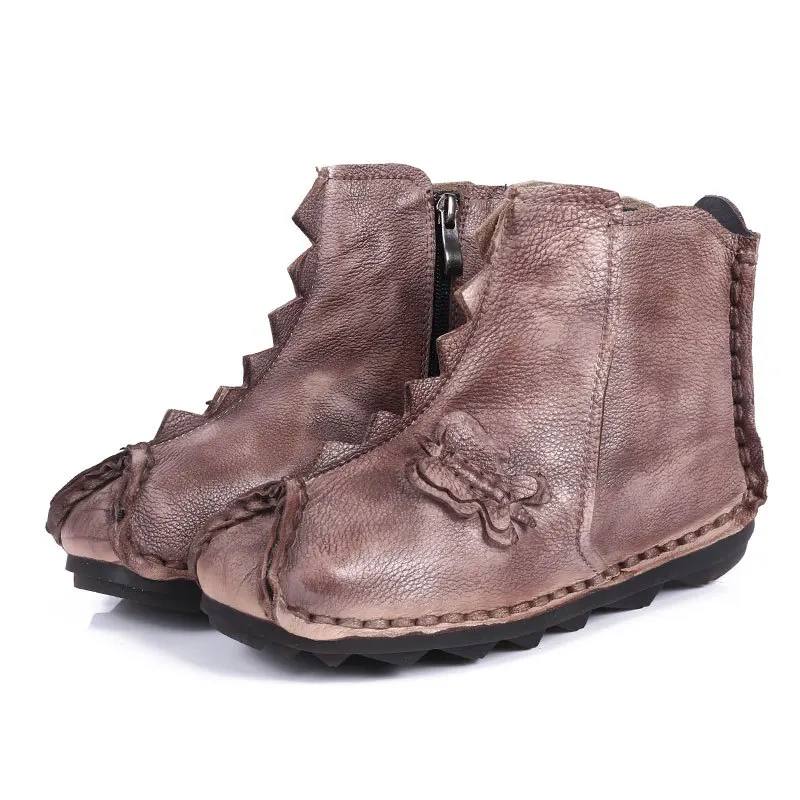 

2018 New Handmade Woman Genuine leather Flat Mother boots Antique Rubbed Soft Bottom Ladies Shoes