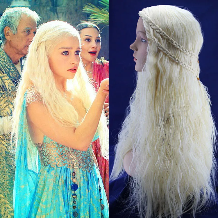 

Daenerys Targaryen Dragon Princess Light Gold Wig Game of Thrones Braids cosplay wigs Costume Free Hairnet