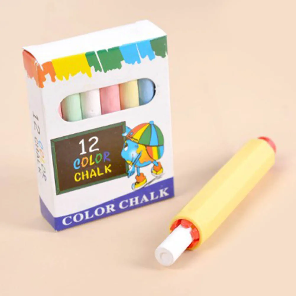 

12pcs Chalk+1pc Chalk Holder Clip Non-dust Cleaning Teaching Pencil ccessories School Teaching Aids