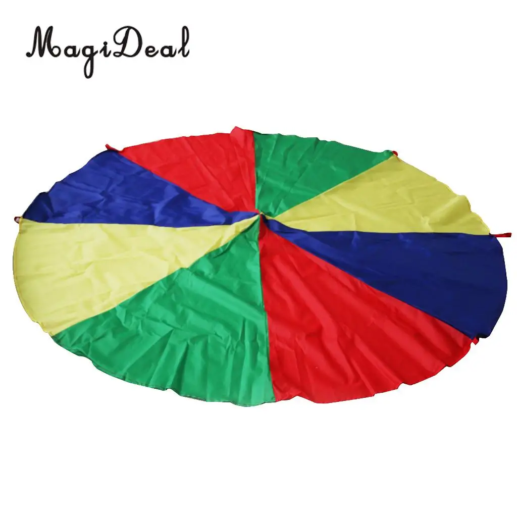 6.5 Feet 8 Handles Children Kids Rainbow Parachute Training Toy Game Colorful for Park Garden Party Picnic Outdoor Indoor Toy