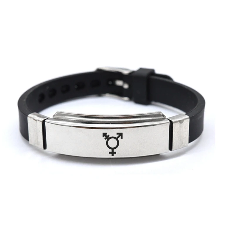 Stainless Steel LGBT ID Bracelet Engrave Gay Lesbian Transgender Symbol Silicone Bracelets For Men Women - Окраска металла: 1