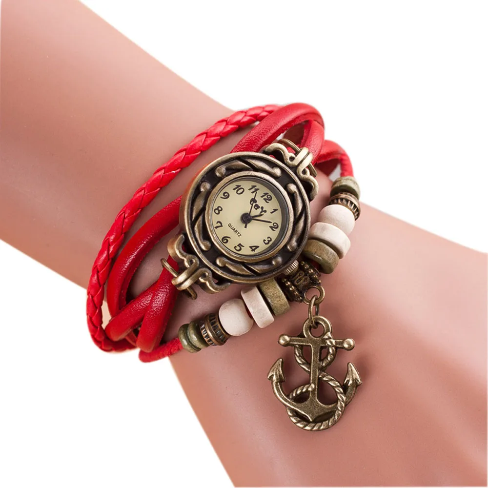 

Fashion Anchors Pendant Quartz Watch Women Casual Clock Watches Reloj Leather Weave Around Bracelet Wristwatch Relogio Feminino