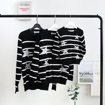 

2018 Five Star Family Matching Sweaters Winter Christmas Mommy and Me Clothes Striped Family Sweatshirts Pajamas Mom Bebe Dress