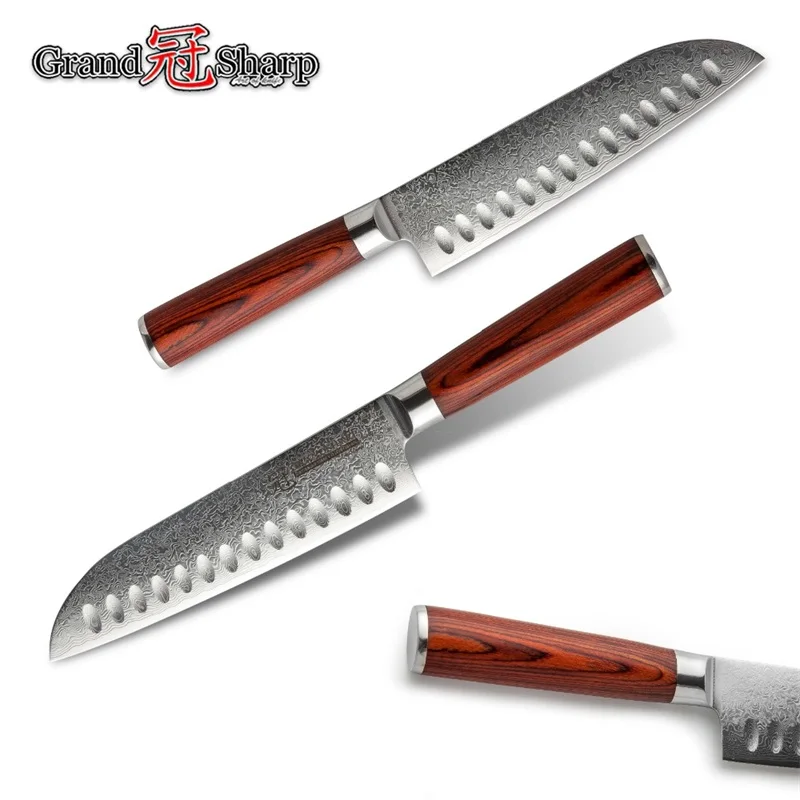 Нож Santoku из дамасской стали 7 дюймов 67 слоев японский кухонный инструмент