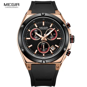 

MEGIR Brand Watch Army Sports Quartz Watches Men Black Silicone Strap Military Marine Chronograph Wristwatch for Man Relogios