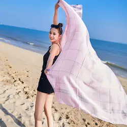 Узкие вставки Модные полосатые летние пляжные полотенца шарф Роскошные Для женщин шелковые шарфы леди девушка Праздник защиты от солнца