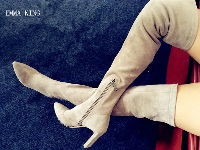 

2019 New Arrival Stretch Over the Knee Boots Zipper 8.5 CM Square Heels Pointed Toe Thigh High Boots Autumn Winter Shoes Woman