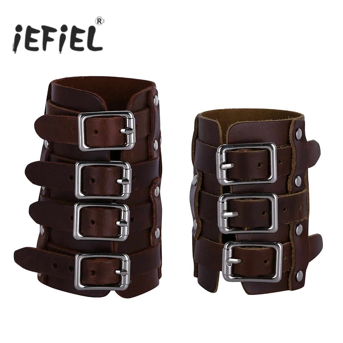 

Coffee Unisex Punk Faux Leather Adjustable Buckles Gauntlet Wristband Wide Medieval Bracers Protective Arm Armor Cuff Costumes