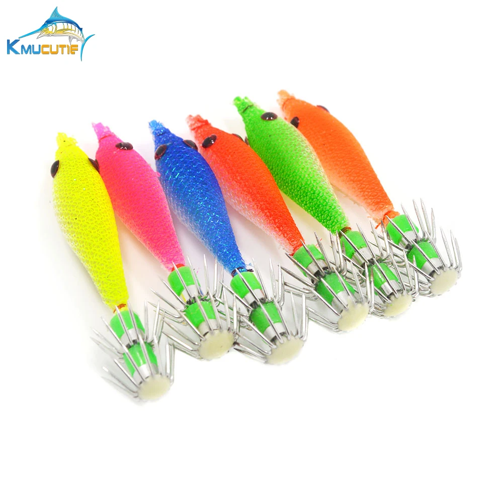 

5pcs 7cm luminous squid hook 1.5# 6 colors soft squid jigs with hook octopus baits