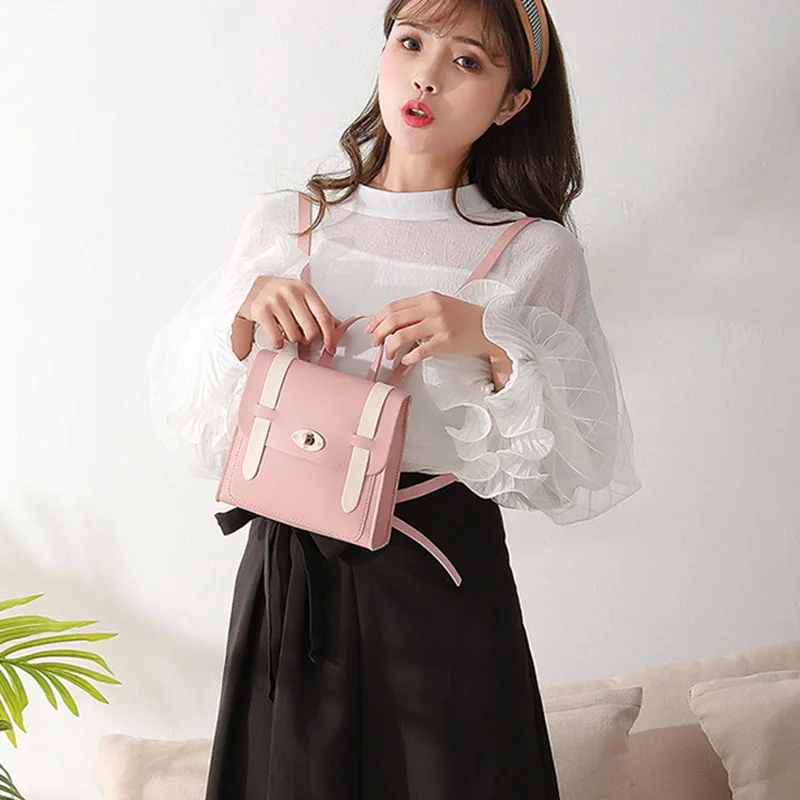 

2019 New Fashion Women Contrast Color Mini Backpack Large Capacity Single Shoulder Bag for Travel WML99