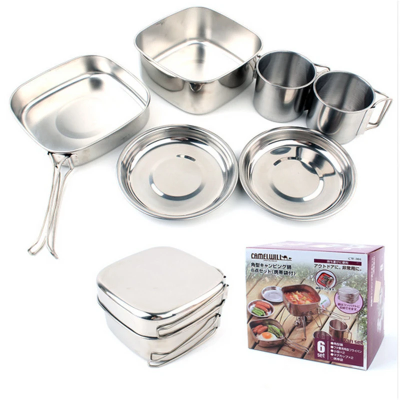 

Outdoor Camping Tableware Camping Hiking Set Stainless Steel Outdoor Pot Portable Travel Cooking Set