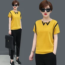 Футболка с короткими рукавами женская летняя новая свободная тонкая майка большого размера однотонная круглый вырез стеганное Хлопковое платье