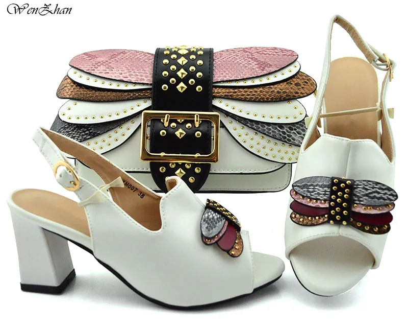 

Spring Sandal Italian Sets White African Shoes with Matching Bags High Quality Nigerian Shoes and Bag Top 38-43 WENZHAN B94-5