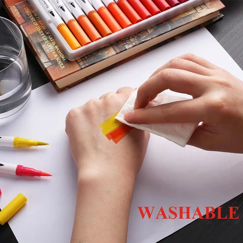 Billige 24 48 60 80 100 farben Dual Kopf Skizze Marker Pinsel 0,4mm Fineliner Aquarell Kunst marker Dual Tip Marker Stift