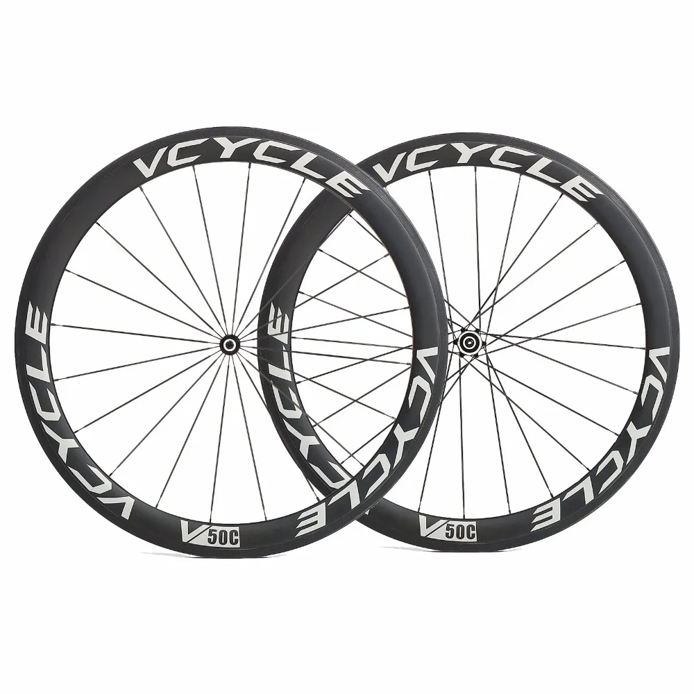 VCYCLE V50C 50mm Carbon Clincher Wheelset Straight Pull Wheels Novatec Hub for 700C Road Bike Carbon